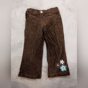 Vintage Brown Kids Corduroy Pants with Floral Embroidery